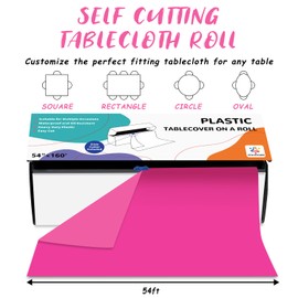 ZHZJCKSHB 54IN X 160FT Plastic Table Cover Roll with Cutter Box, Cut to Size Plastic Table Cloths for Parties, Birthday, Disposable Tablecloth Roll for All Shape Tables (Fuchsia, 54 Inch X 160 Feet)