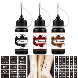 Jagua Gel Temporary Kit for Women Men Kids, Semi Permanent Ink Summer Trend Art Painting DIY Fake Freckles 84 Pcs Stencils - Full Kit 3 Colors - Color: Black+Red+Brown