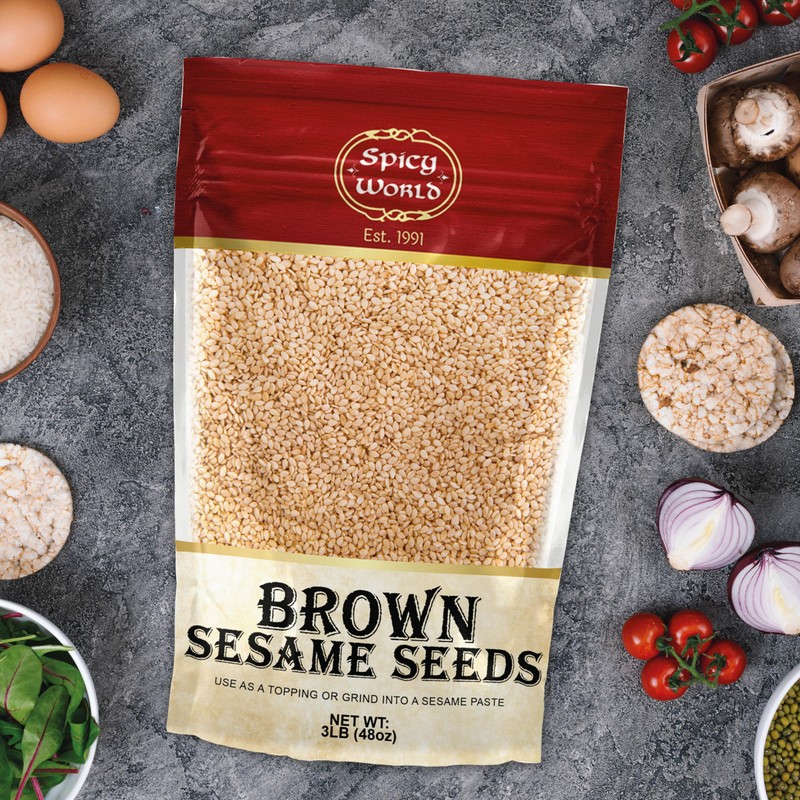 Spicy World Natural Brown Sesame Seeds 3 LB (48oz) -