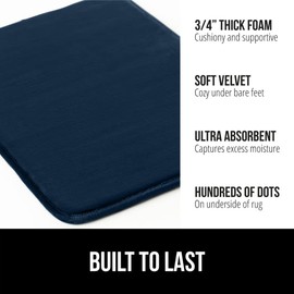 GORILLA GRIP Memory Foam Bath Rugs, Soft Absorbent Velvet Bathroom Mats, Durable Dots on Underside, Machine Washable Bathmat, Carpet Rug Room Decor for Shower Floor, 24x17 Mat, Navy Blue