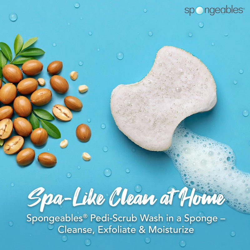 Spongeables Pedi Scrub Foot Exfoliating 20+ Wash Sponge, Argan Oil,