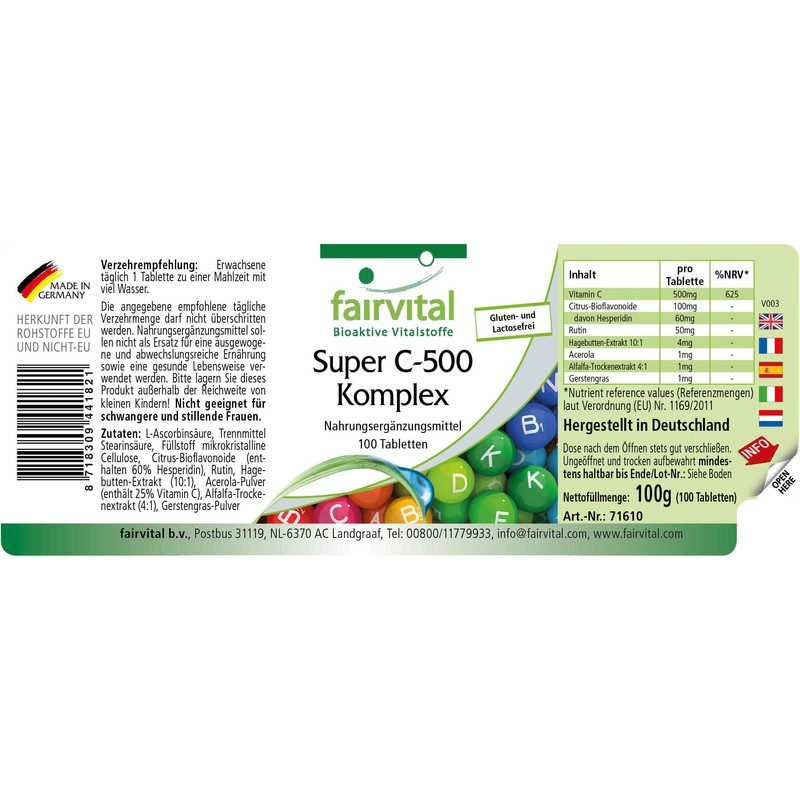 fairvital Super Vitamin C-500 Complex, 100 Tablets, with 500 mg