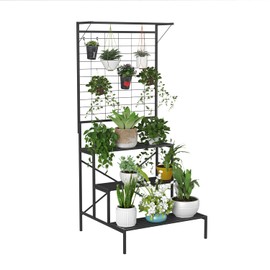 Zhongma 3 Tier Large Heavy Duty Plant Stand with Hanging Plant pot shelf, 35.43 x 33.27 x 78.74, Tall multi layer Plant Holder for Home, Garden, Each Tier: 35.43 L x 10.5W, Easy to Hold Large Plant