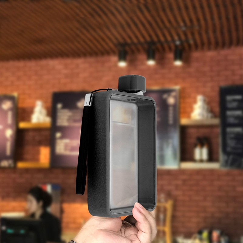 Flat Water Bottle Plastic Leakage Proof Transparent Square Portable A5
