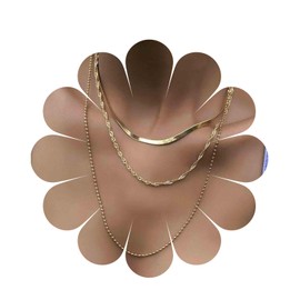 Yheakne Punk Layered Chain Necklace Gold Flat Snake Chain Necklace Choker Vintage Herringbone Necklace Stacking Chunky Necklace Chain Jewellery for Women and Girls Gift, Metal