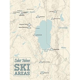 Lake Tahoe Ski Resorts Map 18x24 Poster (Beige & Blue)