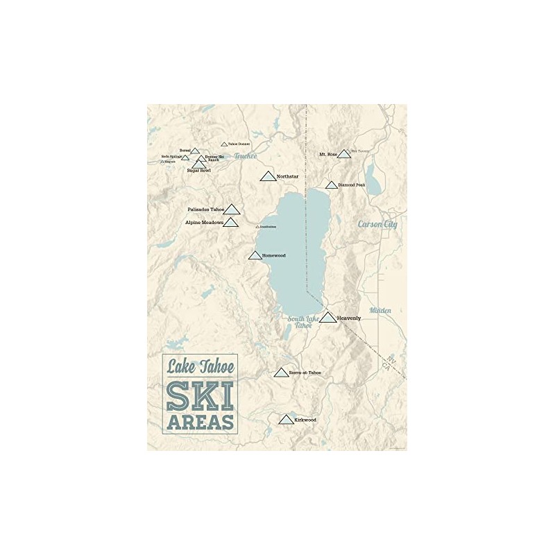 Lake Tahoe Ski Resorts Map 18x24 Poster (Beige & Blue)