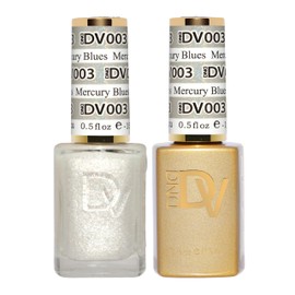 DND Gel Diva Polish Set, Mirrorball Collection, UV/LED Gel Polish and Air Dry Nail Lacquer, Matching Chip-Free Polish Duo, White003 Mercury Blues, 0.5 Fl Oz Each