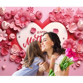 Happy Mothers Day Backdrop Pink Flower Mother's Day Photography Background 10x8ft Large Mothers Day Banner Party Decorations Portrait Video Shoot Studio Photo Booth Props