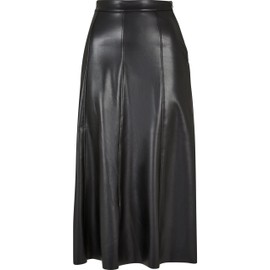 Urban Classics Ladies Synthetic Leather Midi Skirt, Women's Faux Leather Skirt, Available in Black, Sizes XS-5XL, black