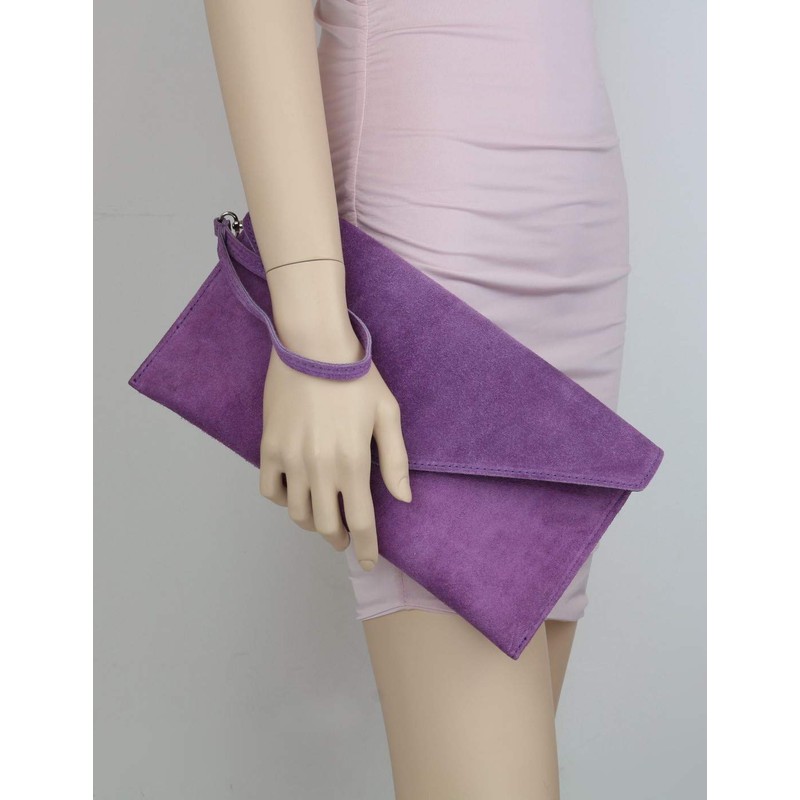 Girly Handbags Womens Italian Suede Leather Clutch Bag Pinky Nude