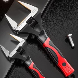 Monkey Wrench, Wide Monkey Wrench, Adjustable Wrench, Faucet Wrench, Seat Type, 9.8 inches (250 mm), Maximum Opening, 2.0 inches (50 mm), Adjustable, Scale Included, Water Plumbing, Plumbing, Automotive, Motorcycle Repair, Machine Repair