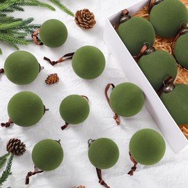 Foilswirl 18 Pcs Christmas Velvet Christmas Balls Bulk Flocked Xmas Tree Ball Ornaments Plastic Velvet Christmas Ornaments Xmas Tree Hanging Decoration 2.36 Inch, 2.76 Inch, 3.15 Inch (Green)