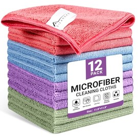 SIFANGKE Microfiber Cleaning Cloth, 12 Pack Assorted Color Cleaning Rags for Housekeeping, Colorful Reusable Microfiber Towels for Car, Kitchen, Bathroom and Household Cleaning Supplies, 11.8"X11.8"