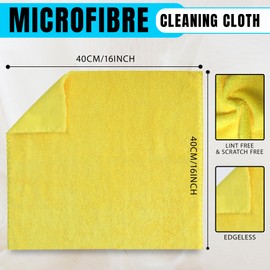 Towelogy® Microfibre Cleaning Cloths Grey 420GSM Large Thick Ultra Absorbent Multipurpose For Dusting Polishing Washing 40x40cm (Pack Of 2, Grey & Yellow)