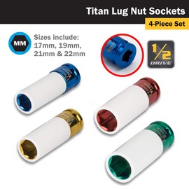 TITAN 21095 4-Piece 1/2-Inch Drive Non-marring Impact Deep Lug Nut Socket Set