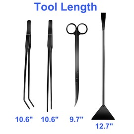 4Pcs Aquascaping Tools Kit, Long Stainless Steel Aquarium Plant Tools with Black Anti-rust Coating, Aquarium Tweezers, Scissors, and Scrapers for Aquascaping Cleaning（Magnetic Tool Holder）