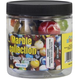 My Toy House Shooter Glass Marbles with Marble Jar For Storage, Set of 12, 1-inch, Assorted Colors