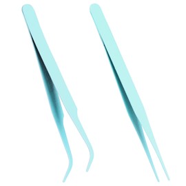 Craft Tweezers, 2 PCS Stainless Steel Sticker Tweezers Kit Multipurpose Straight and Curved Tip Tweezers Small Jewelry Making Tools for DIY Intricate Projects Cardmaking Scrapbooking Stickers Model
