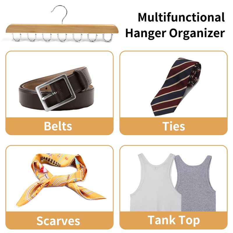1 Pack Belt Hanger, Sturdy Wood Rack Closet Accessories with