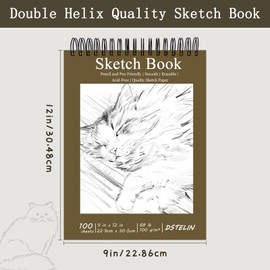 DSTELIN 9x12 Inch Artistic Sketchbook, Top Spiral Bound, 100gsm Sketch Paper, Dark Brown Hard Cover, 100 Sheets for Drawing and Painting