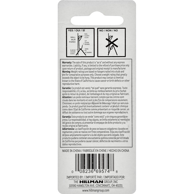 Hillman 122305 White Conventional Picture Hanger 6 Pack 30lb