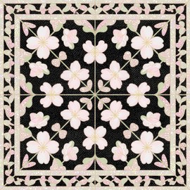 HOMETITUTE 10PCS 12x12 Inch Soft Pink Cherry Blossom Flower Design on Black Floor Tiles Peel and Stick Removable Self Adhesive DIY Vinyl Flooring Stickers for Kitchen Bathroom Living Room Home Decor
