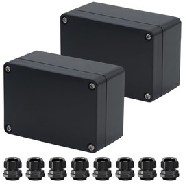 Raculety 2pcs Project Box ABS Black Electrical Boxes IP65 Outdoor Waterproof Box Electronic Junction Box Power Enclosure with Cable Glands for DIY Project 3.94 x 2.68 x 1.97 inch (100x68x50mm)