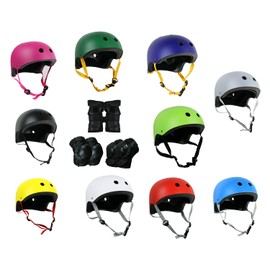 Skateboard Helmet and Pads Combo Includes Helmet, Knee Pads, Elbow Pads, Wrist Guards - Choose Size and Color Cyan Blue L