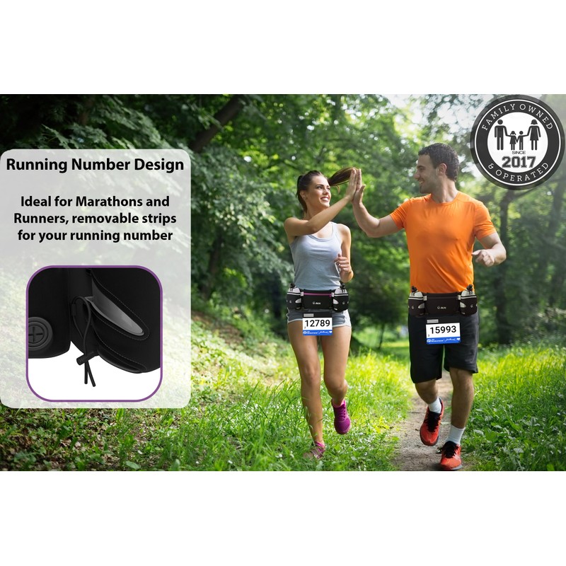 Q-RUN Running Hydration Belt, Purple, Medium 25-33 inches, 10 Oz