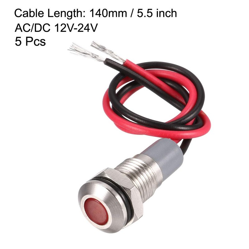 uxcell Signal Indicator Lights AC/DC 12V-24V 8mm Panel Mount Red