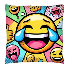 The Beach Stop Funny Emoji Accent Cushion Cover | Pop Art Home Decor | Gift Idea for Men Women Boys Girls | 45x45cm 18x18” | Crying Laughing Emoji
