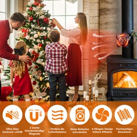 Hanaoyo Hanaoyo Kaminventilator Magnetisch, Verbesserter Ofenventilator Ohne Strom Leiser, Kaminlfter fr Holz/Brennholz/Feuerstelle/Ofenrohr, Ofenventilator fr Rauchrohr mit 2 Ersatzring