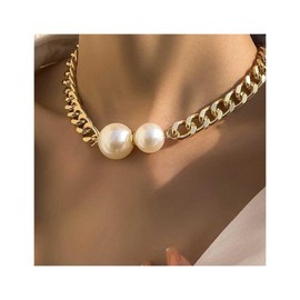 Cubahop Metal Pearl Choker Necklaces Gold Collar Necklace Pendant Chain Jewelry for Women and Girls
