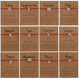 Gold Star Sign Red Rope Pendant Bracelet - Virgo (23rd August - 22nd September) - Zodiac Constellation Horoscope Celestial Astrology Jewellery - Women Men Gift