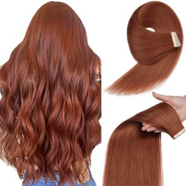 Tape in Hair Extensions, 20pcs 16 Inch Auburn Straight Human Hair Extensions Tape in for Women Invisible Seamless Remy Tape in Hair Extensions Human Hair(33A#, 16 Inch)