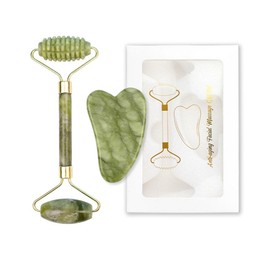 Pack of 2 Jade Massage Roller, Jade Roller Face Roller Guasha Jade Roller Face Massage for Improve Swelling of the Eyes, Skin Tightening, Anti-Ageing