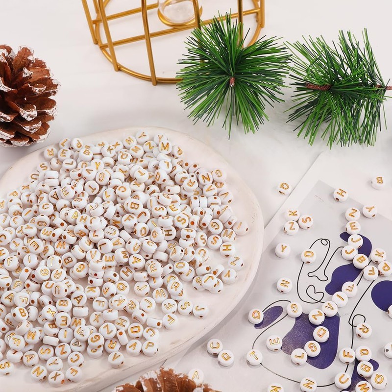 JOISHOP 1000Pcs Gold Acrylic Letter Beads for Bracelet Making, 7mm