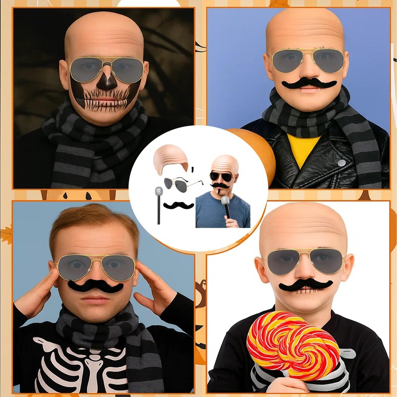 5Pcs Set Bald Cap Pitbull, Pitbull Bald Cap And Sunglasses