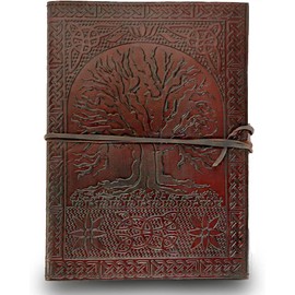 HG-LTHR A5 Tree of Life Leather Blank Book grimoire Leather Journal Book of Shadows Spell Book Leather Diary Journal Notebook Sketchbook Gift for Artists