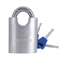 Oxford CS-09 Stainless Steel Marine Proof Padlock - 5 year warranty - Silver, 50mm