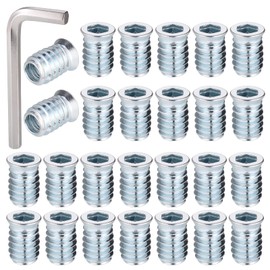 Zocipro 60Pcs Threaded Inserts for Wood, M8 x 20mm Zinc Alloy Threaded Insert Nuts, Hex Threaded Inserts with Allen Key for Wood Furniture