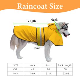 WVacFre Dog Raincoat Hooded Poncho,Velcro Adjustable Waterproof Dog Raincoat Lightweight Reflective Tape Pet Slicker for Large Dogs