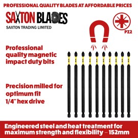 10 x Saxton PZ2 152mm Long Magnetic Impact Duty Pozi-Drive Screwdriver Drill Driver Bits for Dewalt Milwaukee Bosch Makita etc