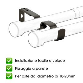 GIRASOLE HOME® 2 x Adjustable Double Curtain Pole Bracket, Heavy Duty Iron Wall Bracket for 18-20mm Diameter Rods (Open Double 165mm, Nickel Black)