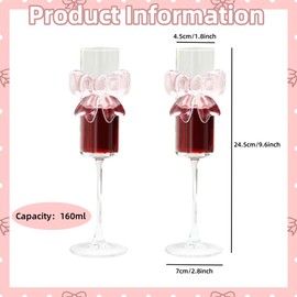 UNWAAT 2 Pack Pink Bow Champagne Glasses Coquette Bow Wine Glasses Wine Cocktails Glassware for Home Bar Wedding Bridal Shower Bachelorette Party (2)