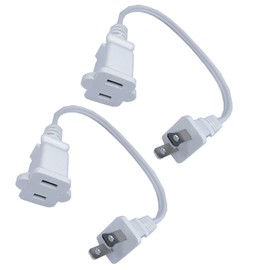 Short Extension Cord 1 Ft, White 2 Prong, 18 AWG Small Polarized Male-Female Power Cable for Indoor, NEMA 5-15P to NEMA 5-15R, 2 Pack