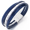 COOLSTEELANDBEYOND Multi-Strand White Gem Stone Bead Chain Blue Braided Leather