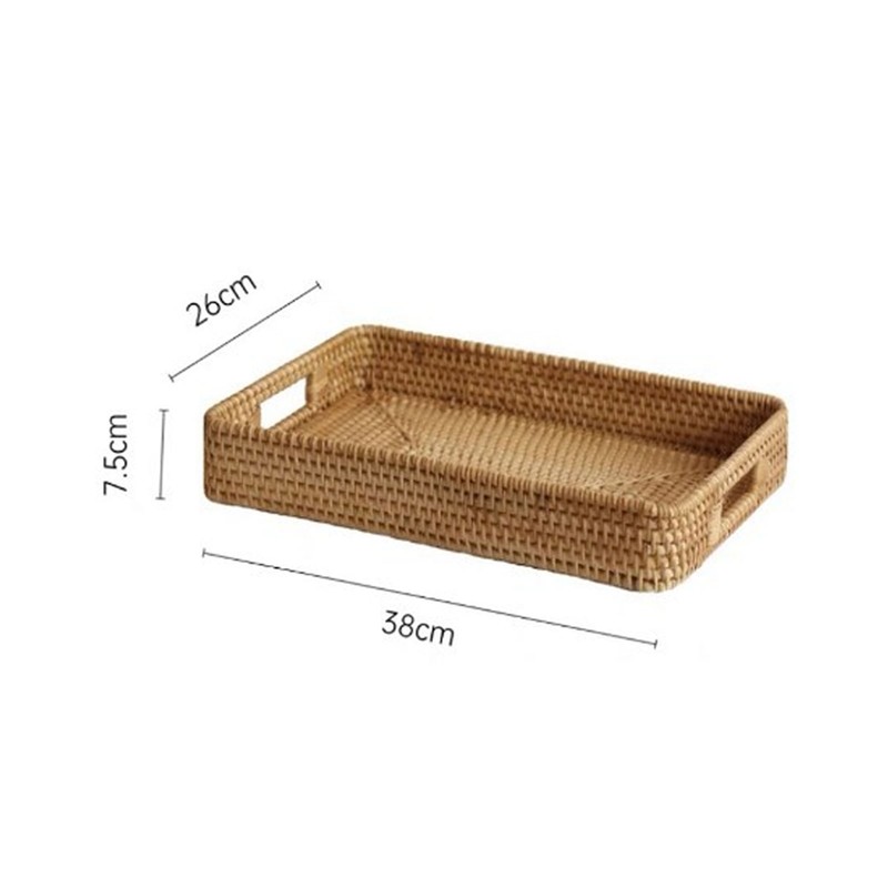 Serving Basket Tray with Handles Rattan Rectangle Large Capacity Durable