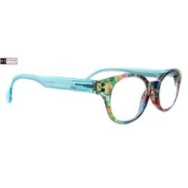 Versailles, Premium Reading Glasses High End Readers +1.25, 1.50 to +3.00 Round Style. Optical Frames. Light Blue Floral. NY Fifth Avenue.